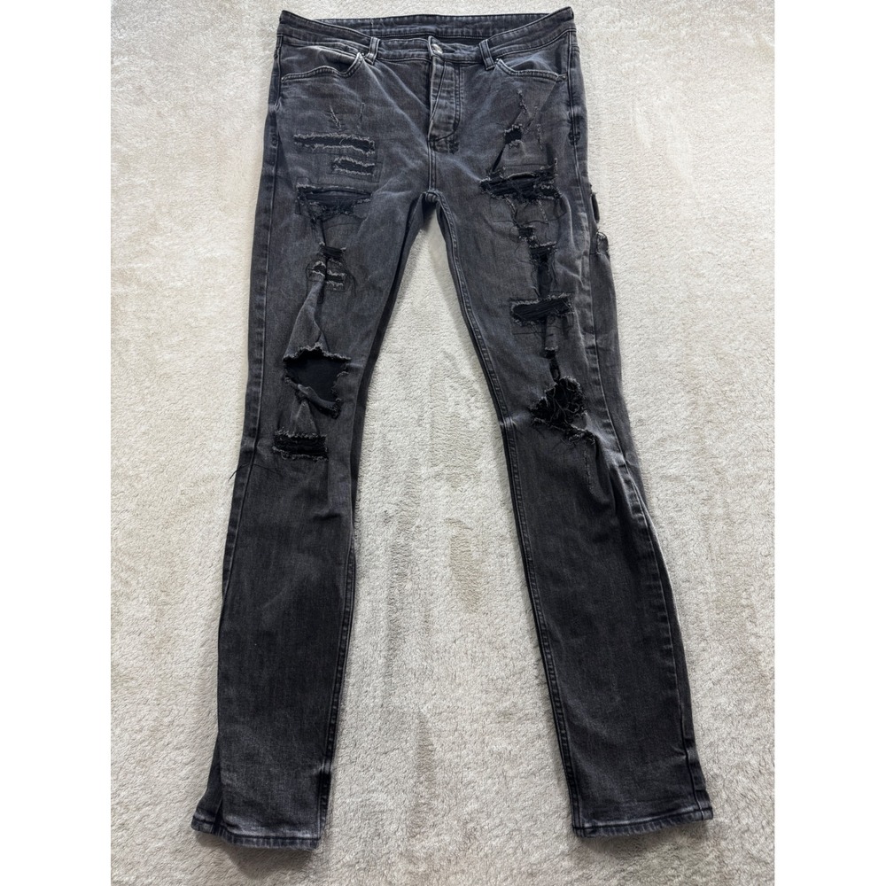Ksubi Mens Chitch Distressed Slim Fit Black Denim Jeans 34 Meas: 34x32